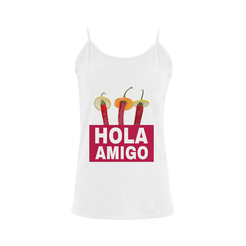 Hola Amigo Three Red Chili Peppers Friend Funny Women's Spaghetti Top (USA Size) (Model T34)