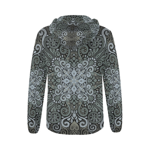 Vintage Watercolor Ornate in dark green All Over Print Full Zip Hoodie for Women (Model H14)