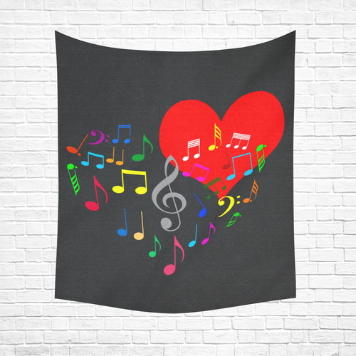 Singing Heart Red Song Color Music Love Romantic Cotton Linen Wall Tapestry 51"x 60"