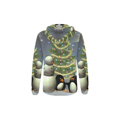 Snowman with penguin and christmas tree All Over Print Full Zip Hoodie for Kid (Model H14)