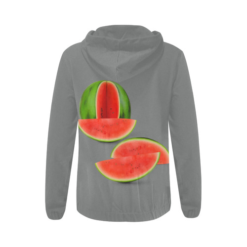 Watercolor Watermelon red, green and sweet pattern All Over Print Full Zip Hoodie for Women (Model H14)