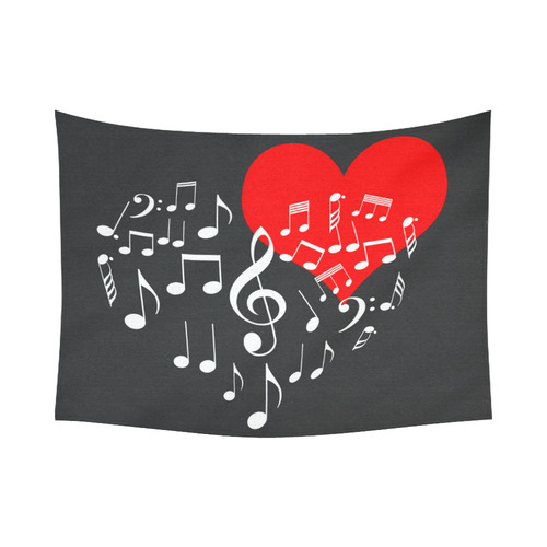 Singing Heart Red Note Music Love Romantic White Cotton Linen Wall Tapestry 80"x 60"