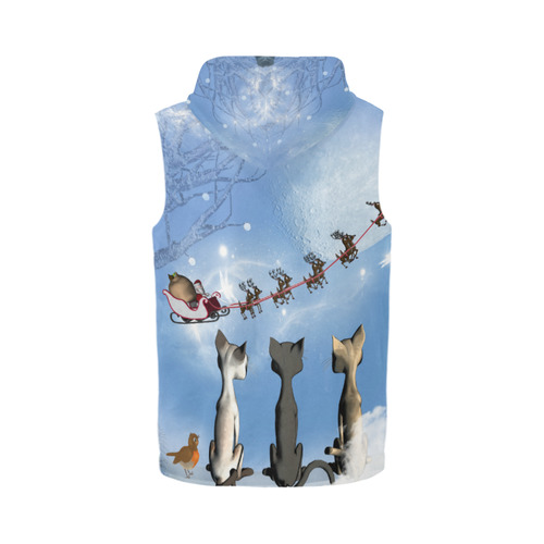 Christmas, cute cats and Santa Claus All Over Print Sleeveless Zip Up Hoodie for Men (Model H16)