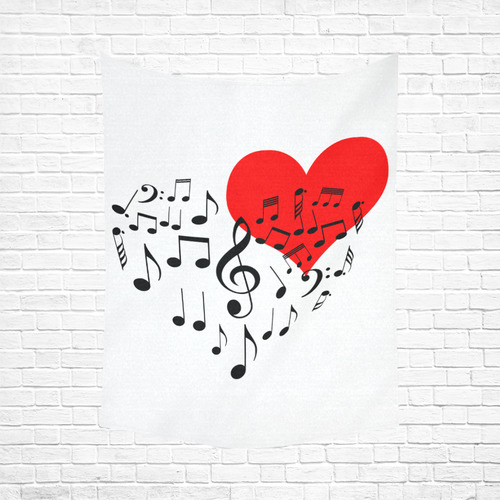 Singing Heart Red Song Black Music Love Romantic Cotton Linen Wall Tapestry 60"x 80"