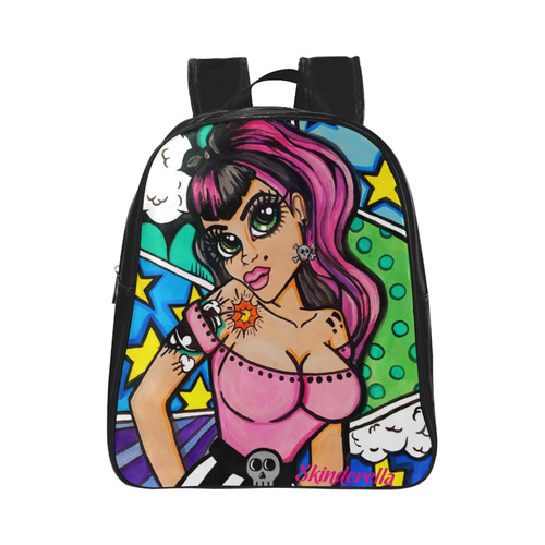 Comic Book Tattooed Pinup Girl by Skinderella School Backpack (Model 1601)(Small)