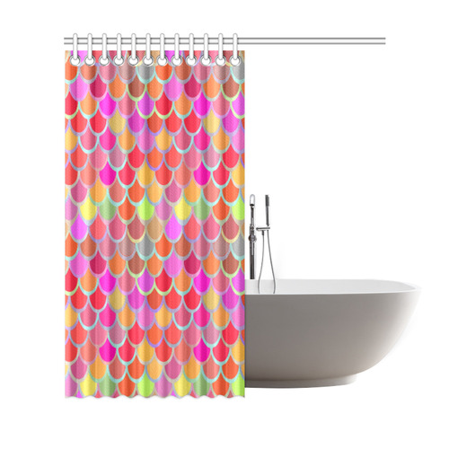 Mermaid Red Pink Orange Colorful Fish Pattern Shower Curtain 69"x72"