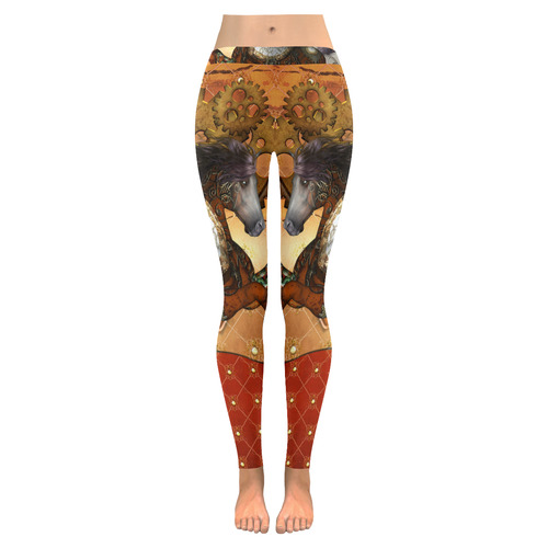 Steampunk, awesome steampunk horse Women's Low Rise Leggings (Invisible Stitch) (Model L05)