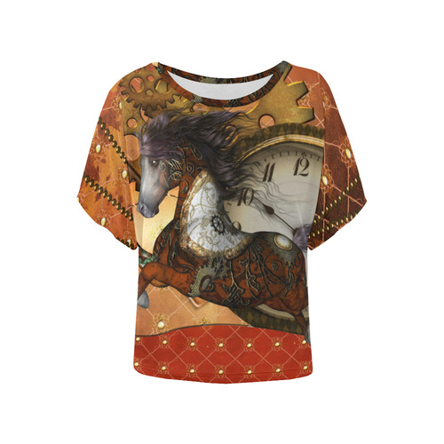 Steampunk, awesome steampunk horse Women's Batwing-Sleeved Blouse T shirt (Model T44)