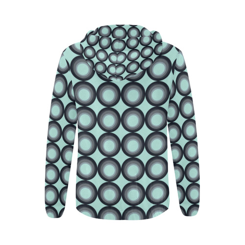 Psychedelic circles,blue vintage pattern style All Over Print Full Zip Hoodie for Women (Model H14)