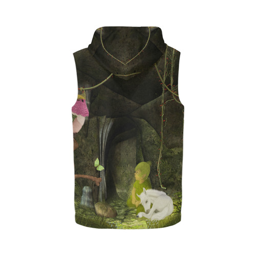 Cute unicorn foal and sweet elf All Over Print Sleeveless Zip Up Hoodie for Men (Model H16)
