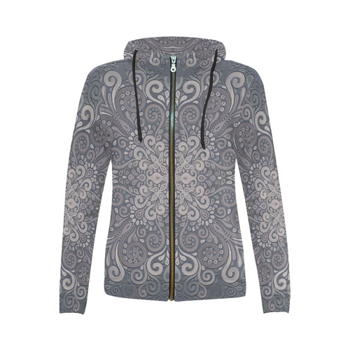 Vintage Ornate Gray - Green Powder Shades All Over Print Full Zip Hoodie for Women (Model H14)