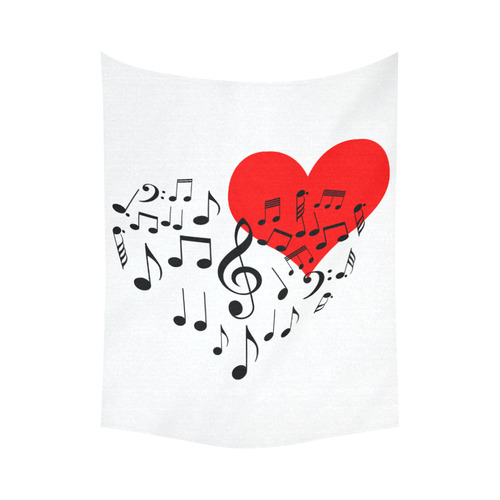 Singing Heart Red Song Black Music Love Romantic Cotton Linen Wall Tapestry 60"x 80"