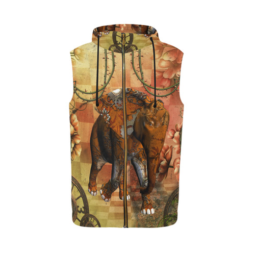 Steampunk, awesome steampunk elephant All Over Print Sleeveless Zip Up Hoodie for Men (Model H16)