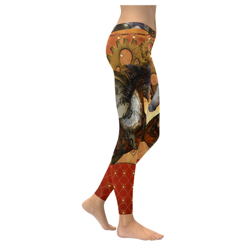 Steampunk, awesome steampunk horse Women's Low Rise Leggings (Invisible Stitch) (Model L05)