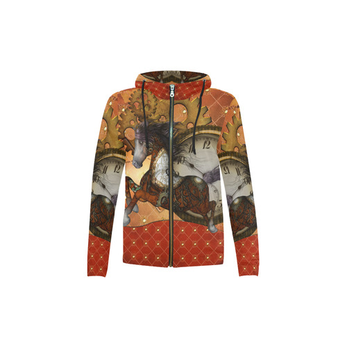 Steampunk, awesome steampunk horse All Over Print Full Zip Hoodie for Kid (Model H14)