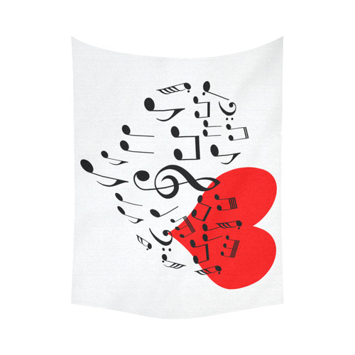 Singing Heart Red Song Black Music Love Romantic Cotton Linen Wall Tapestry 80"x 60"