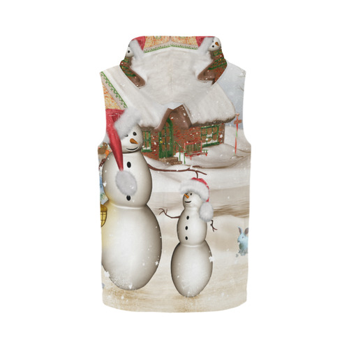 Christmas, Funny snowman with hat All Over Print Sleeveless Zip Up Hoodie for Men (Model H16)