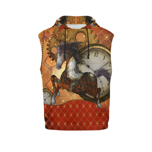 Steampunk, awesome steampunk horse All Over Print Sleeveless Hoodie for Men (Model H15)