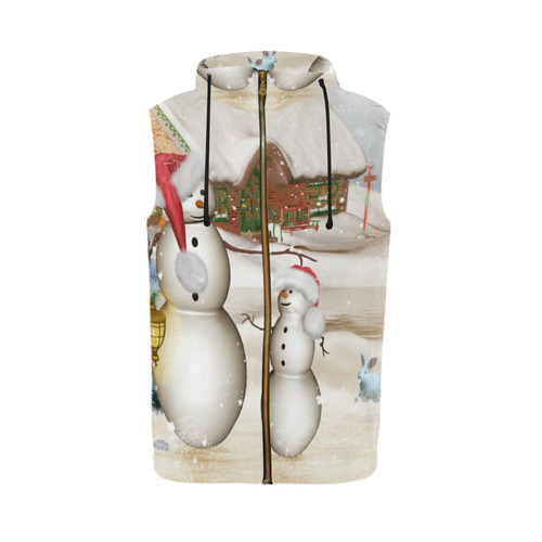 Christmas, Funny snowman with hat All Over Print Sleeveless Zip Up Hoodie for Men (Model H16)