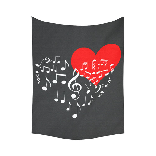 Singing Heart Red Note Music Love Romantic White Cotton Linen Wall Tapestry 60"x 80"