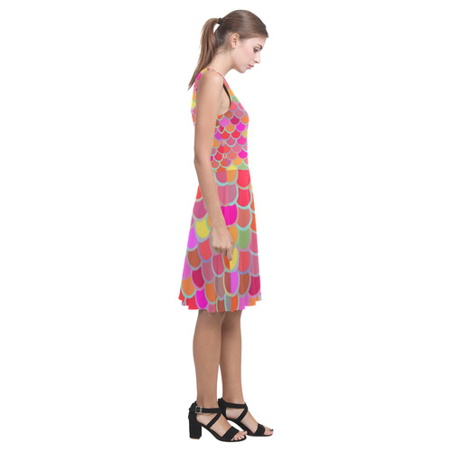 Mermaid Red Pink Orange Colorful Fish Pattern Atalanta Casual Sundress(Model D04)