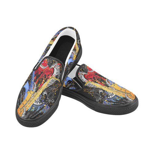 Mens Slip On Saxophone Print Sneaker Men's Slip-on Canvas Shoes (Model 019)