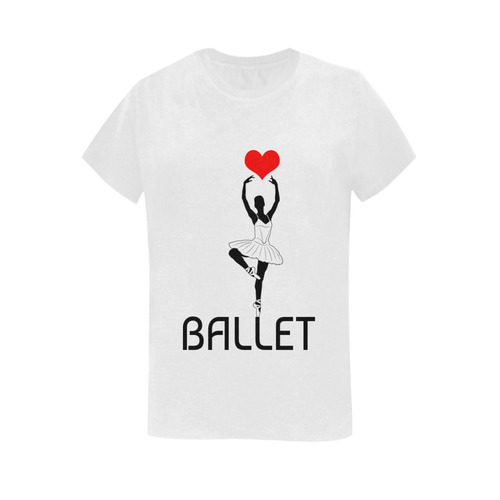 Ballerina Ballet Red Heart Beautiful Art Black Wow Women's T-Shirt in USA Size (Two Sides Printing)