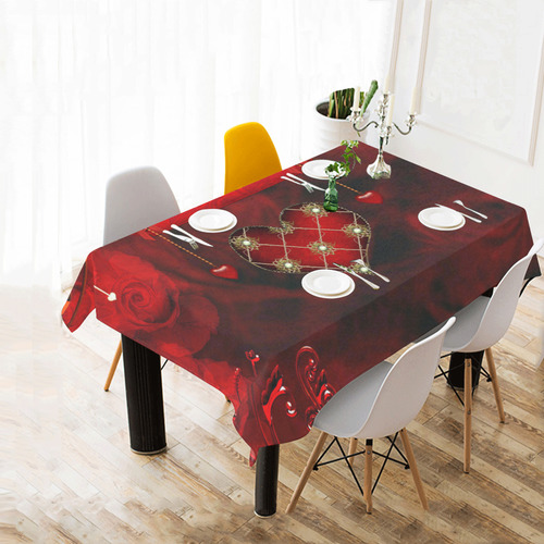 Beautiful heart Cotton Linen Tablecloth 60" x 90"