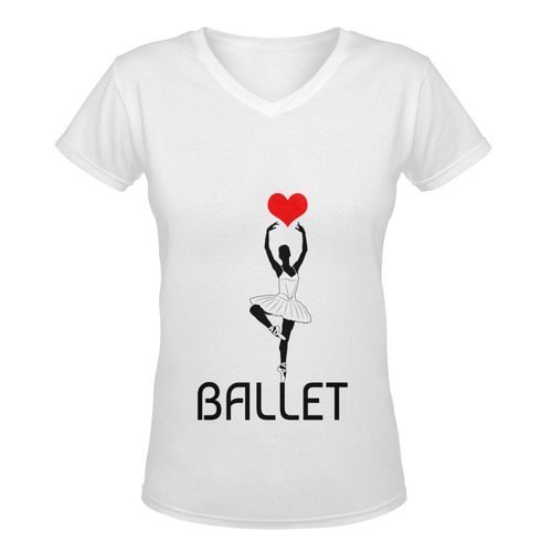 Ballerina Ballet Red Heart Beautiful Art Black Wow Women's Deep V-neck T-shirt (Model T19)
