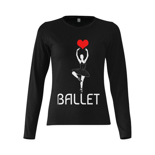Ballerina Ballet Red Heart Beautiful Art White Fun Sunny Women's T-shirt (long-sleeve) (Model T07)