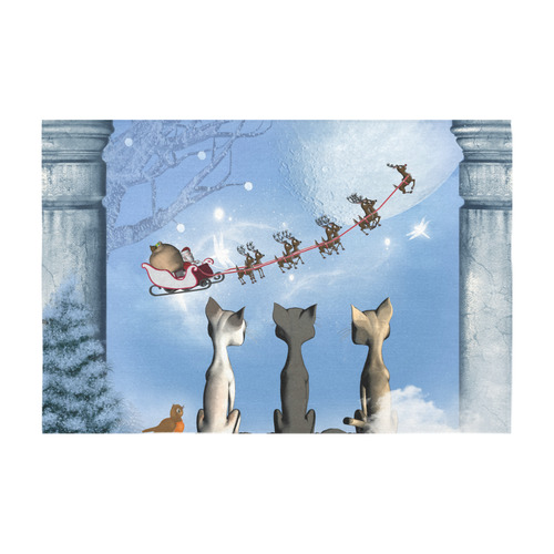 Christmas, cute cats and Santa Claus Cotton Linen Tablecloth 60" x 90"