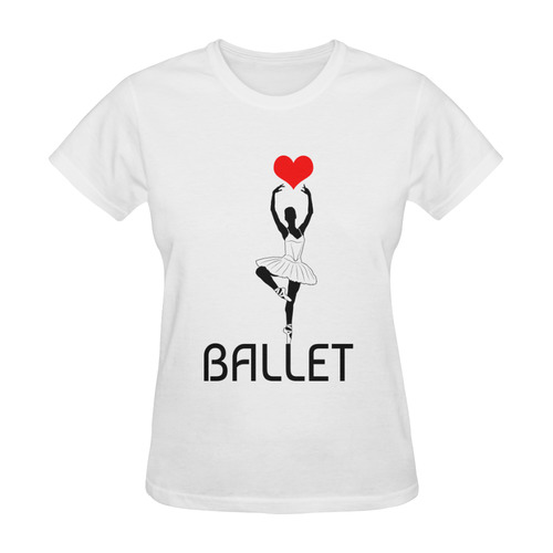 Ballerina Ballet Red Heart Beautiful Art Black Wow Sunny Women's T-shirt (Model T05)