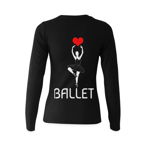 Ballerina Ballet Red Heart Beautiful Art White Fun Sunny Women's T-shirt (long-sleeve) (Model T07)