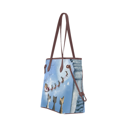 Christmas, cute cats and Santa Claus Clover Canvas Tote Bag (Model 1661)