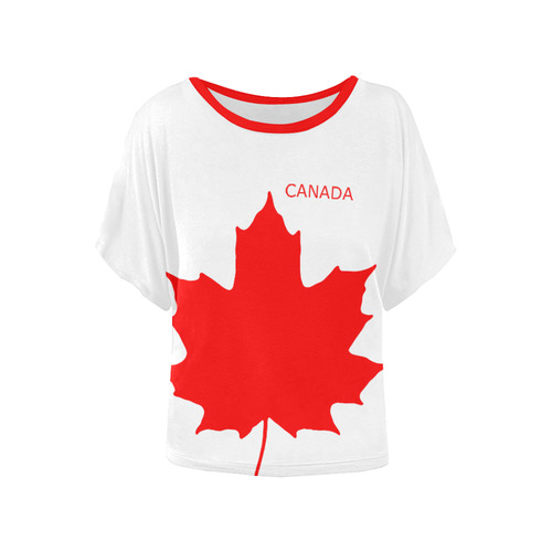 Maple Leaf Canada Autumn Red Fall Flora Beautiful Women's Batwing-Sleeved Blouse T shirt (Model T44)