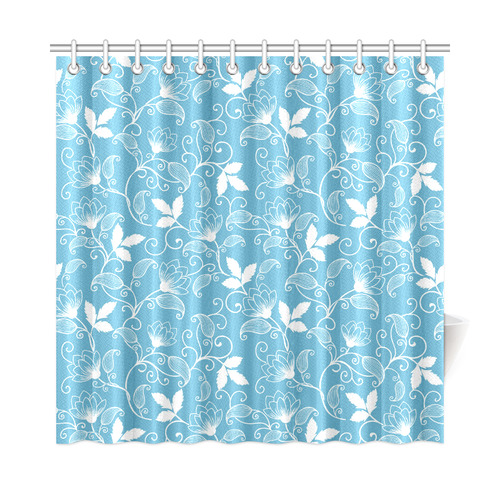 Elegant Flowers Vintage Blue Floral Pattern Shower Curtain 72"x72"