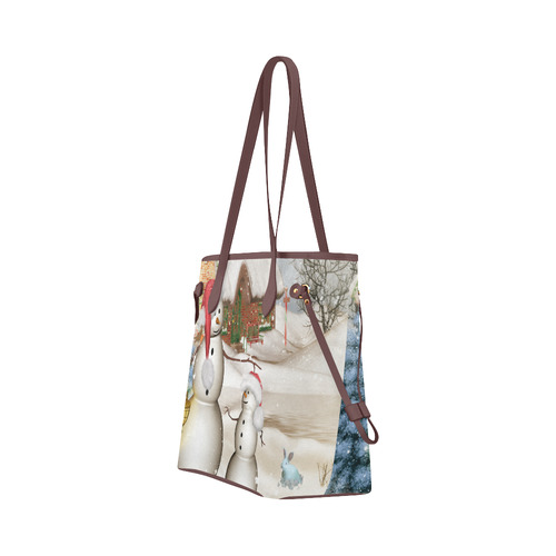 Christmas, Funny snowman with hat Clover Canvas Tote Bag (Model 1661)