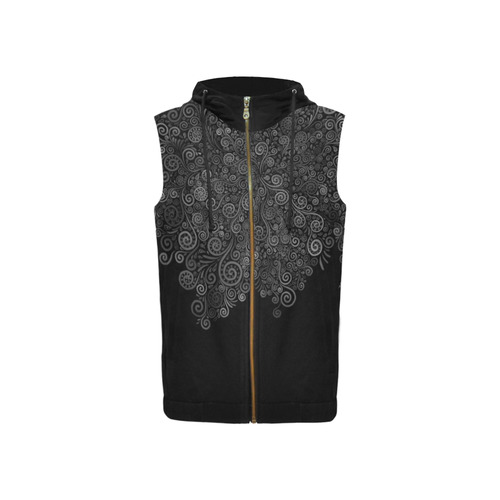 3D Psychedelic Black+White Rose All Over Print Sleeveless Zip Up Hoodie for Women (Model H16)
