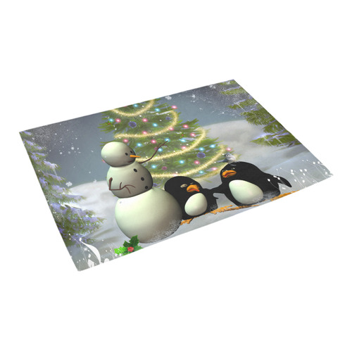 Snowman with penguin and christmas tree Azalea Doormat 24" x 16" (Sponge Material)