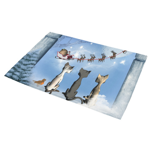 Christmas, cute cats and Santa Claus Azalea Doormat 30" x 18" (Sponge Material)