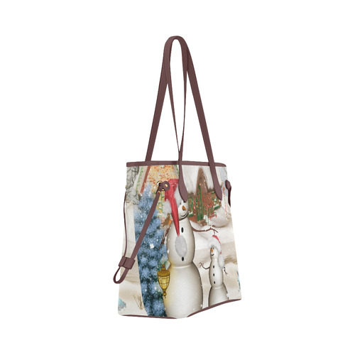 Christmas, Funny snowman with hat Clover Canvas Tote Bag (Model 1661)