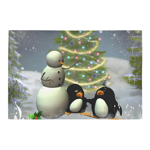 Snowman with penguin and christmas tree Azalea Doormat 24" x 16" (Sponge Material)