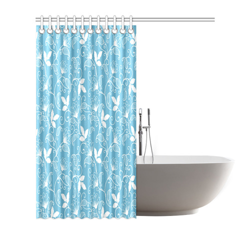 Elegant Flowers Vintage Blue Floral Pattern Shower Curtain 72"x72"