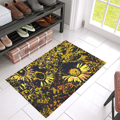 Amazing neon flowers B by JamColors Azalea Doormat 30" x 18" (Sponge Material)