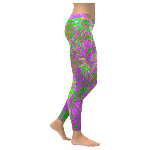 Amazing neon flowers A by JamColors Women's Low Rise Leggings (Invisible Stitch) (Model L05)