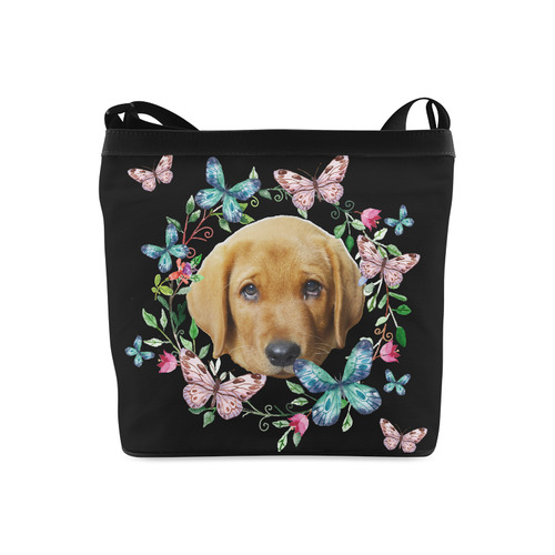 Cute Puppy Dog Floral Butterfly Flowers Crossbody Bags (Model 1613)