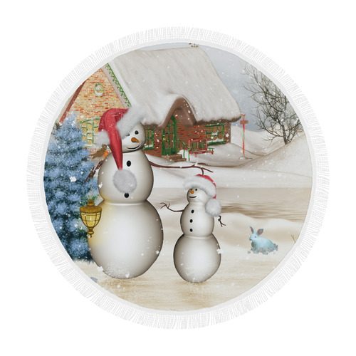 Christmas, Funny snowman with hat Circular Beach Shawl 59"x 59"