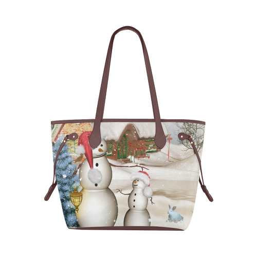 Christmas, Funny snowman with hat Clover Canvas Tote Bag (Model 1661)