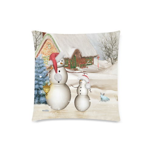 Christmas, Funny snowman with hat Custom Zippered Pillow Case 18"x18" (one side)