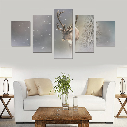 Santa Claus Reindeer in the snow Canvas Print Sets B (No Frame)